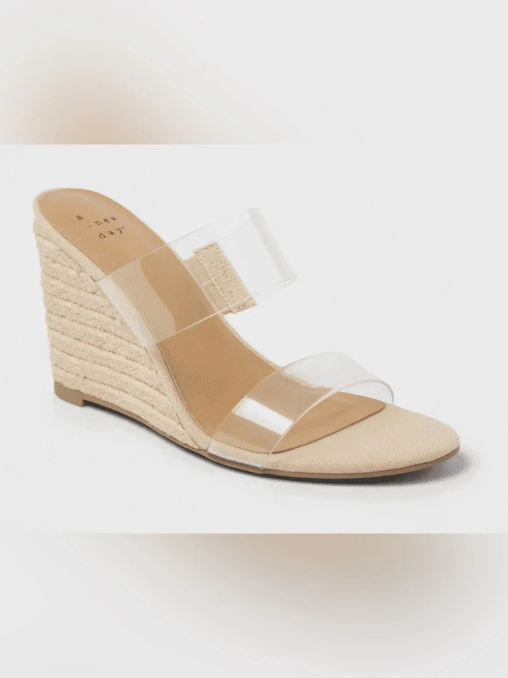A New Day Clear Strap Espadrille Wedge Sandals Nude Beige Size 6 NWT